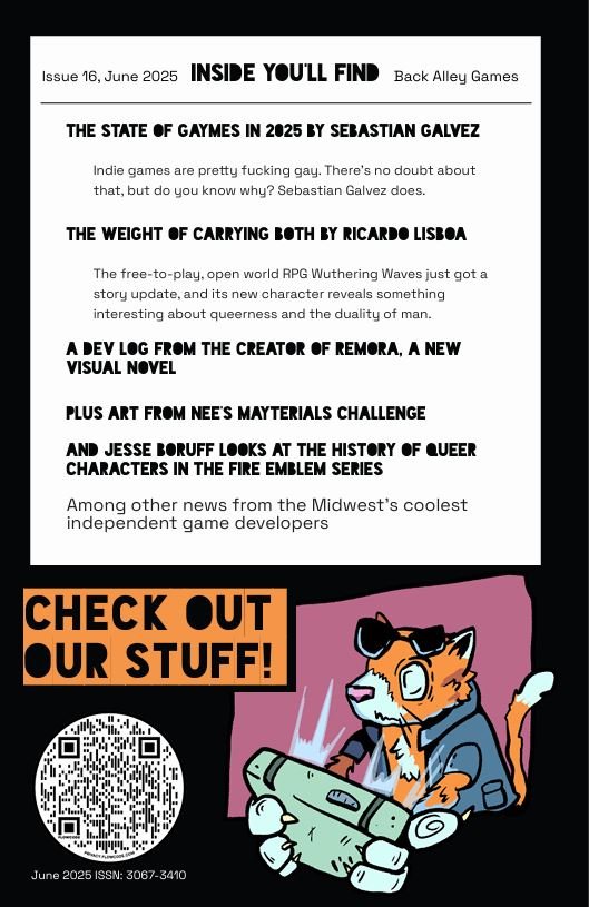 back alley games issue 11 The back of a magazine advertising its articles.