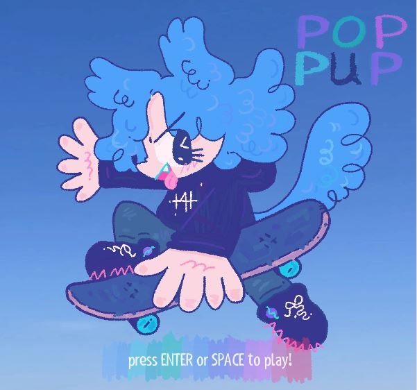 Illustration of a humanoid blue dog on a skateboard