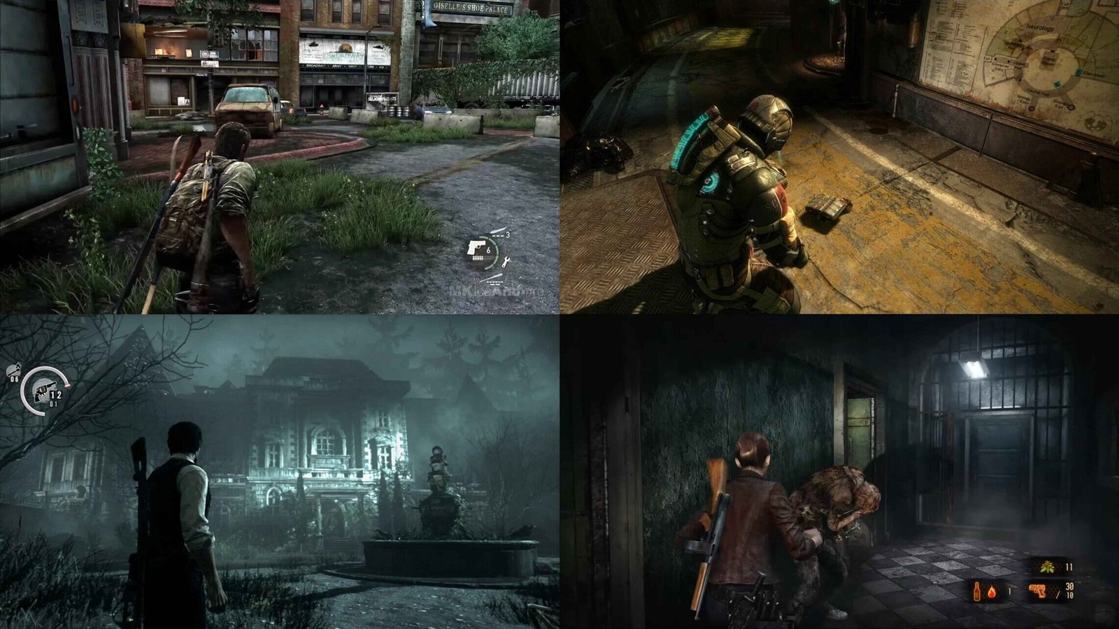 four video game characters in similar poses.