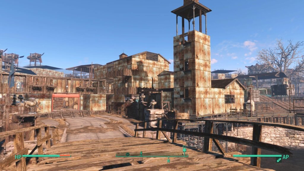 A video game screenshot of buildings