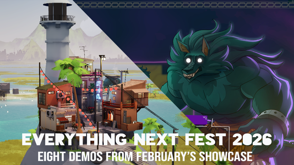 Two images split diagonally: A lighthouse surrounded by buildings and a cartoon wolf